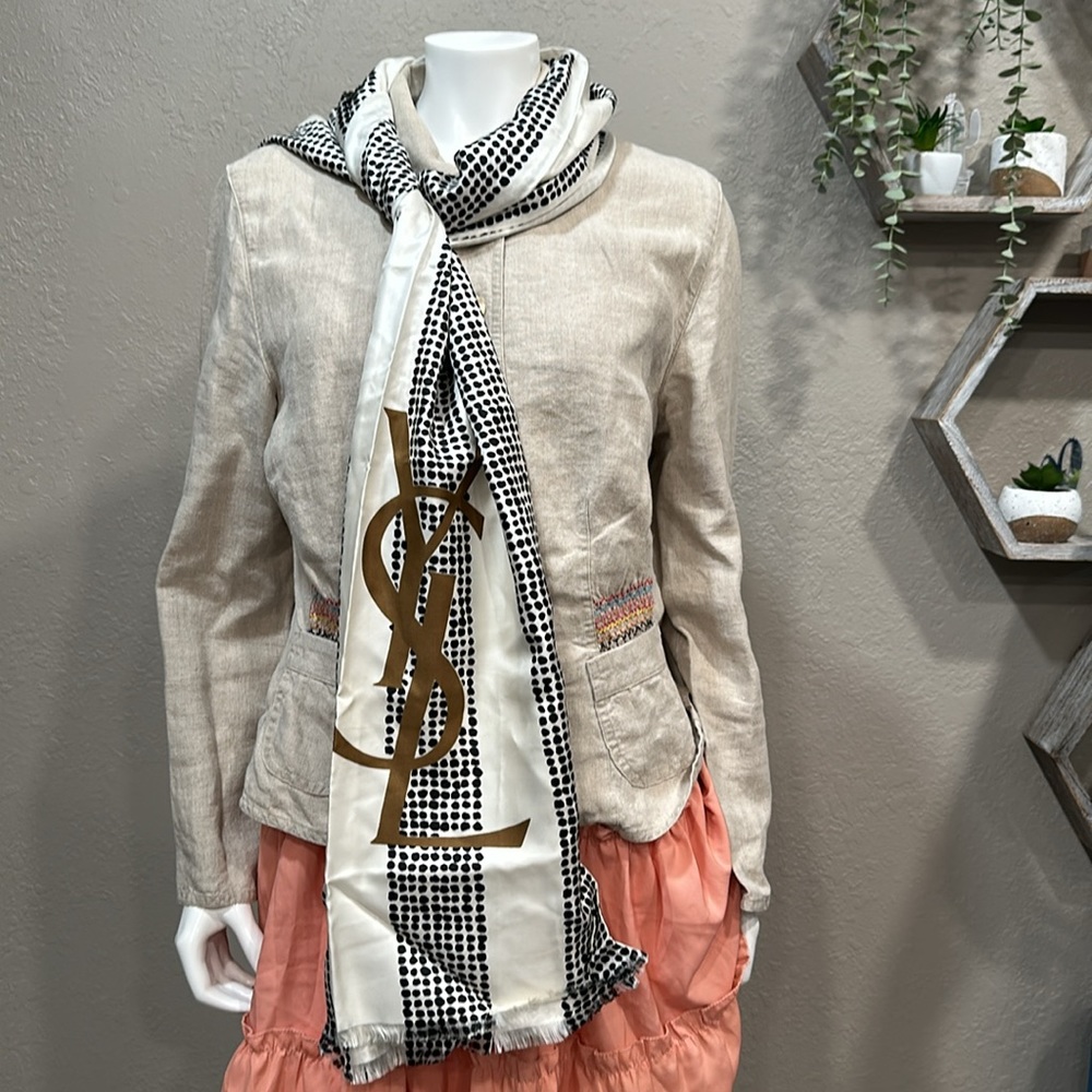 YSL  Rare Frayed silk-twill scarf/wrap HUGE